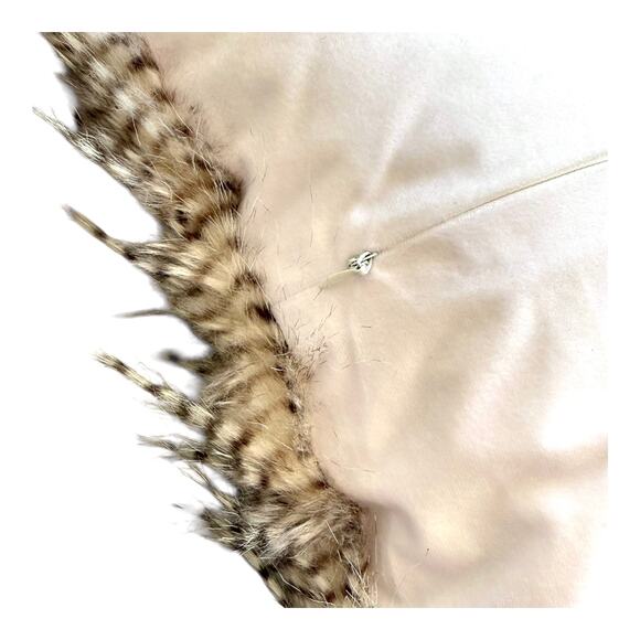 Monroe Faux Fur Feather THROW PILLOW 20"x20" Natural Brown Cream Hidden Zipper - Picture 5 of 6